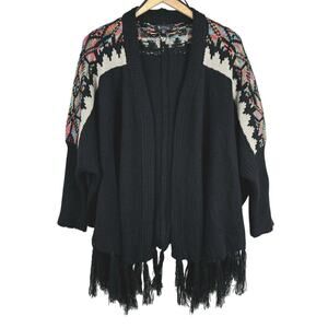 Two Sisters Rainbow Fair Isle Open Front Sweater Cardigan Tassled Hem‎ Size S/M